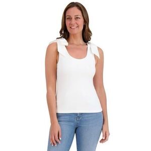 NWT French Connection Ribbed Bow Tank Top White Scoop Neck- Size XS